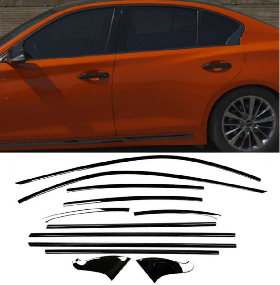 Gloss Black Window Trim Chrome Delete for 2014-2024 INFINITI Q50 (Stainless Steel) - VQ Fanatics